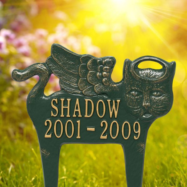 Guardian Angel Pet Cat Memorial Lawn Plaque-Black/Gold - Image 3